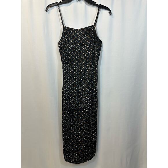 American Eagle Black Mini Floral Midi 90s Style Slit Open Back Dress XS - Picture 1 of 6